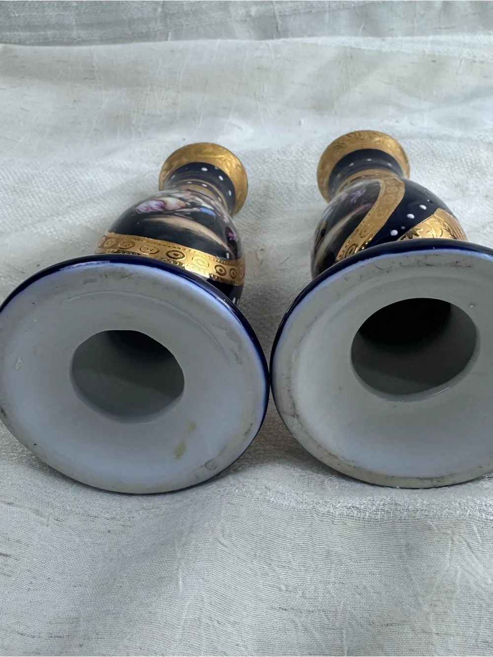 VTG Victorian Hollywood Regency Cobalt Blue Gold Courting Couple Candle Holders